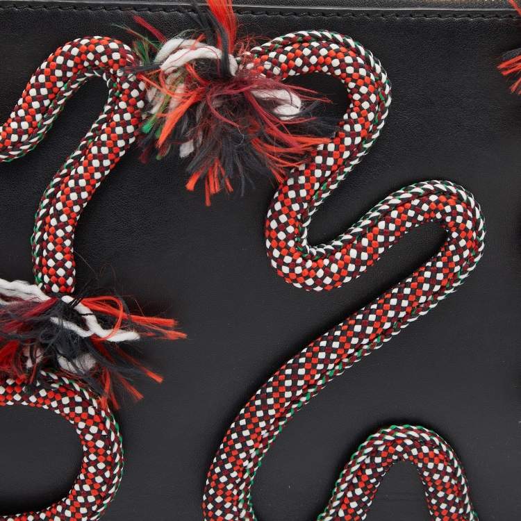 مملوكة مسبقًا Stella McCartney Black Faux Leather Snake Rope Embellished Pouch Clutch