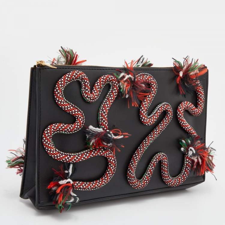 مملوكة مسبقًا Stella McCartney Black Faux Leather Snake Rope Embellished Pouch Clutch
