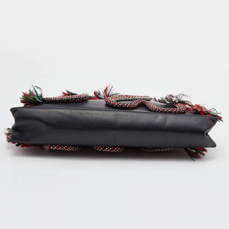 مملوكة مسبقًا Stella McCartney Black Faux Leather Snake Rope Embellished Pouch Clutch