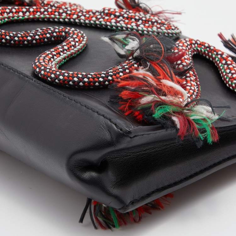مملوكة مسبقًا Stella McCartney Black Faux Leather Snake Rope Embellished Pouch Clutch