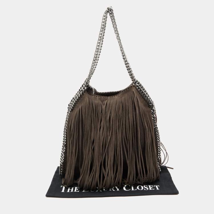 Pre Owned Stella McCartney Dark Brown Faux Suede Fringe Small Falabella Tote