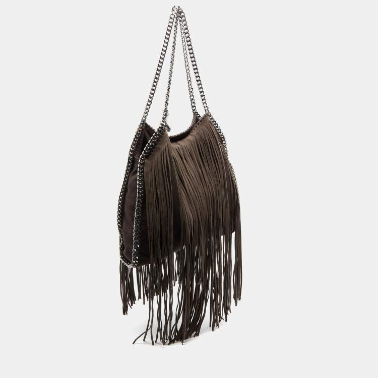 Pre Owned Stella McCartney Dark Brown Faux Suede Fringe Small Falabella Tote