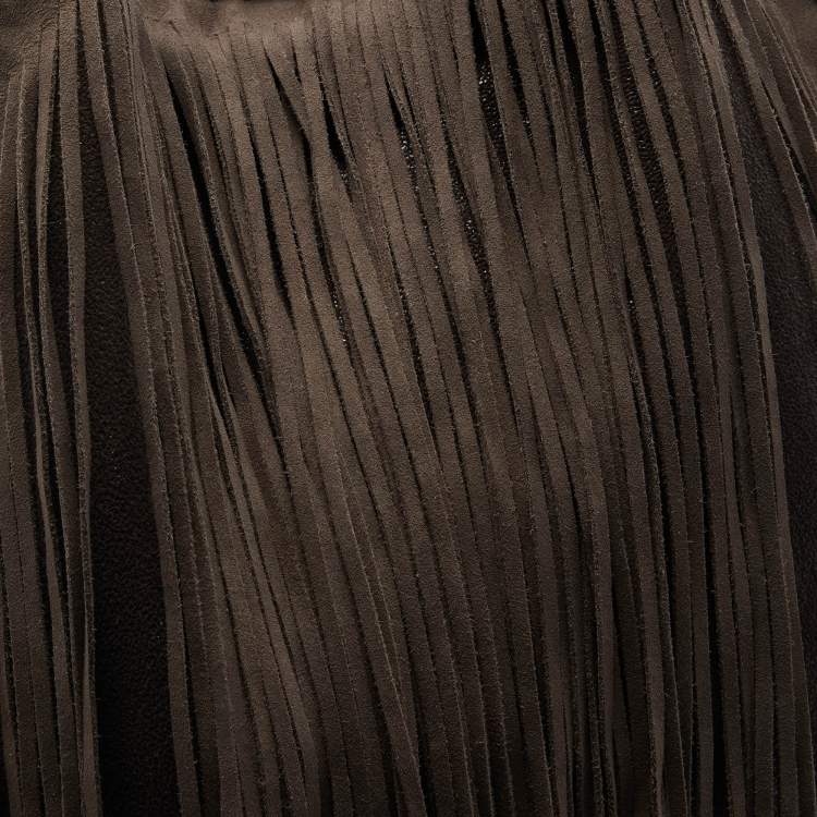 Pre Owned Stella McCartney Dark Brown Faux Suede Fringe Small Falabella Tote