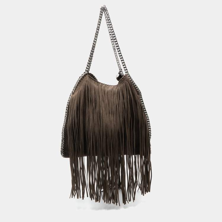Pre Owned Stella McCartney Dark Brown Faux Suede Fringe Small Falabella Tote
