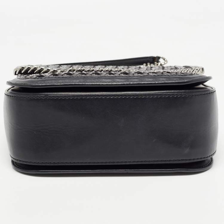 Pre Owned Stella McCartney Black Woven Faux Leather Falabella Box Shoulder Bag