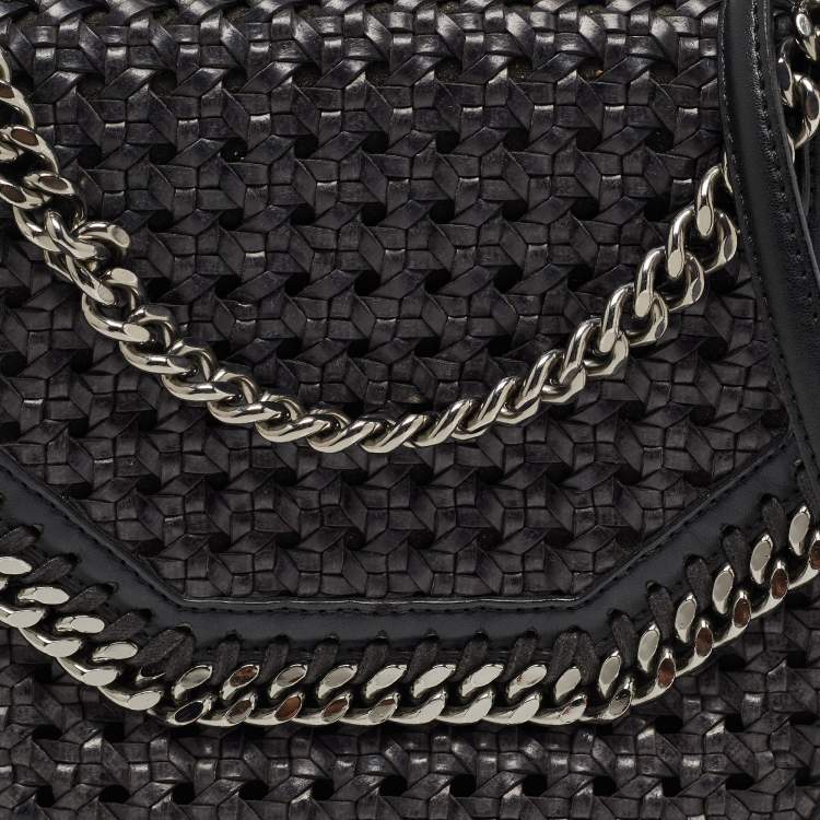 Pre Owned Stella McCartney Black Woven Faux Leather Falabella Box Shoulder Bag