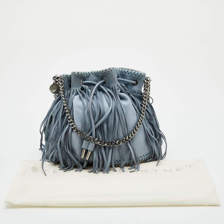 Pre Owned Stella McCartney Blue Faux Leather Falabella Fringe Drawstring Bucket Bag