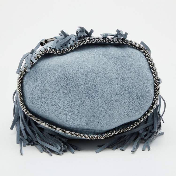 Pre Owned Stella McCartney Blue Faux Leather Falabella Fringe Drawstring Bucket Bag