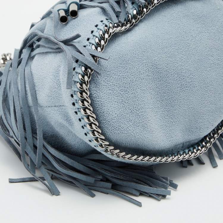 Pre Owned Stella McCartney Blue Faux Leather Falabella Fringe Drawstring Bucket Bag