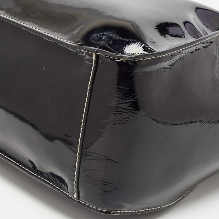 Pre Owned Stella McCartney Black Faux Patent Leather Large Logo Tote