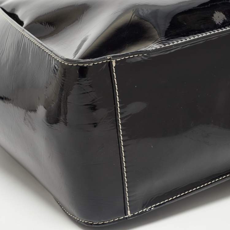 Pre Owned Stella McCartney Black Faux Patent Leather Large Logo Tote