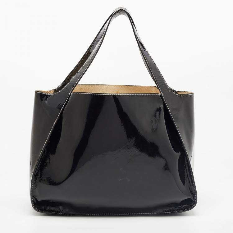 Pre Owned Stella McCartney Black Faux Patent Leather Large Logo Tote