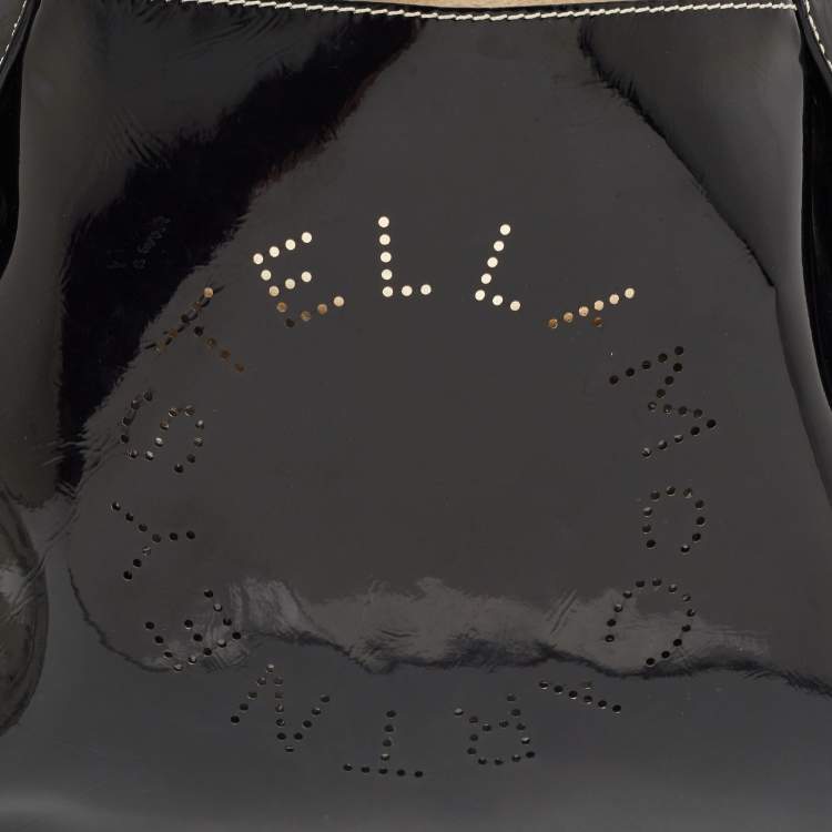 Pre Owned Stella McCartney Black Faux Patent Leather Large Logo Tote