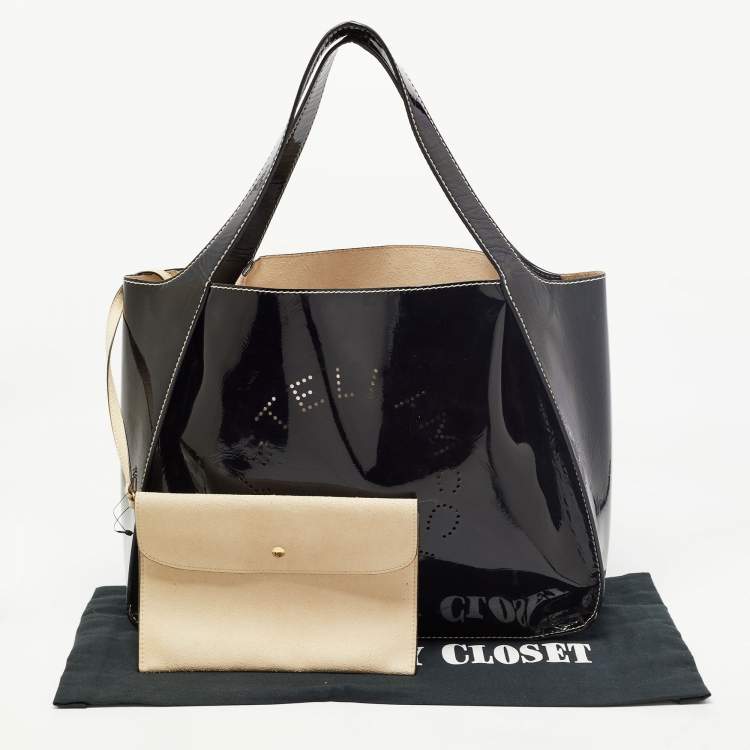 Pre Owned Stella McCartney Black Faux Patent Leather Large Logo Tote