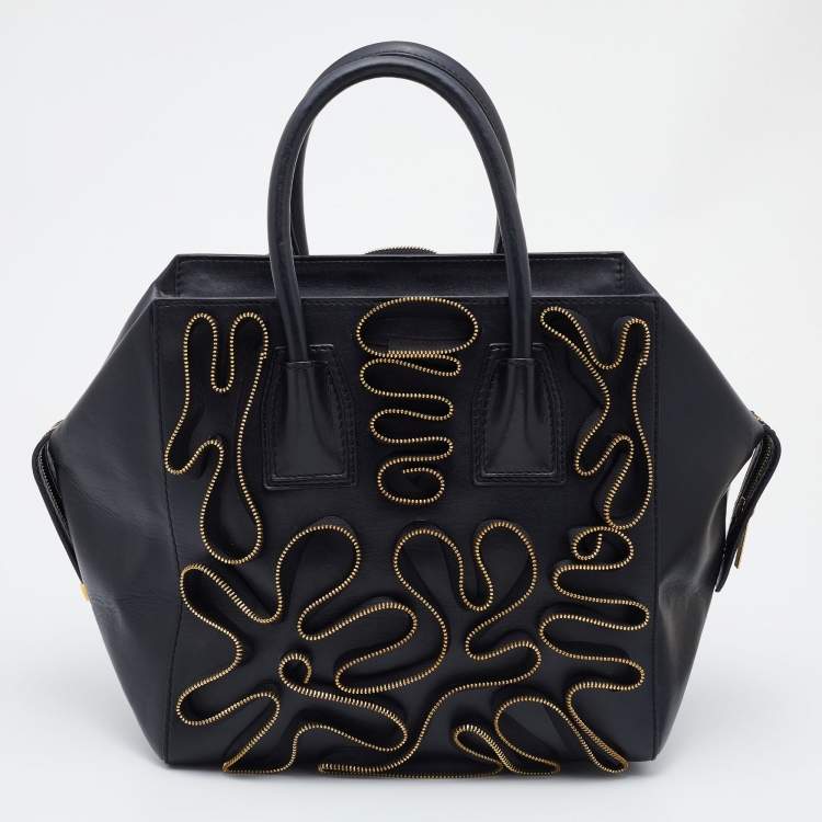 Pre Owned Stella McCartney Black Faux Leather Zip Cavendish Tote
