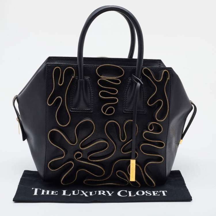 Pre Owned Stella McCartney Black Faux Leather Zip Cavendish Tote