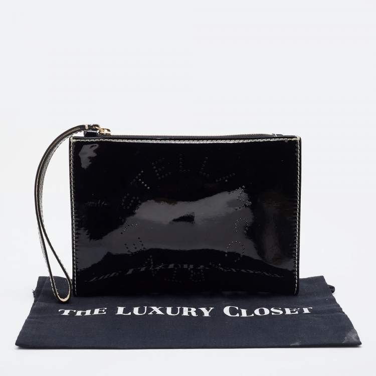 Pre Owned Stella McCartney Black Patent Leather Zip Wristlet Clutch