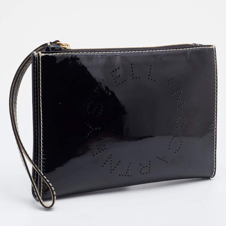 Pre Owned Stella McCartney Black Patent Leather Zip Wristlet Clutch