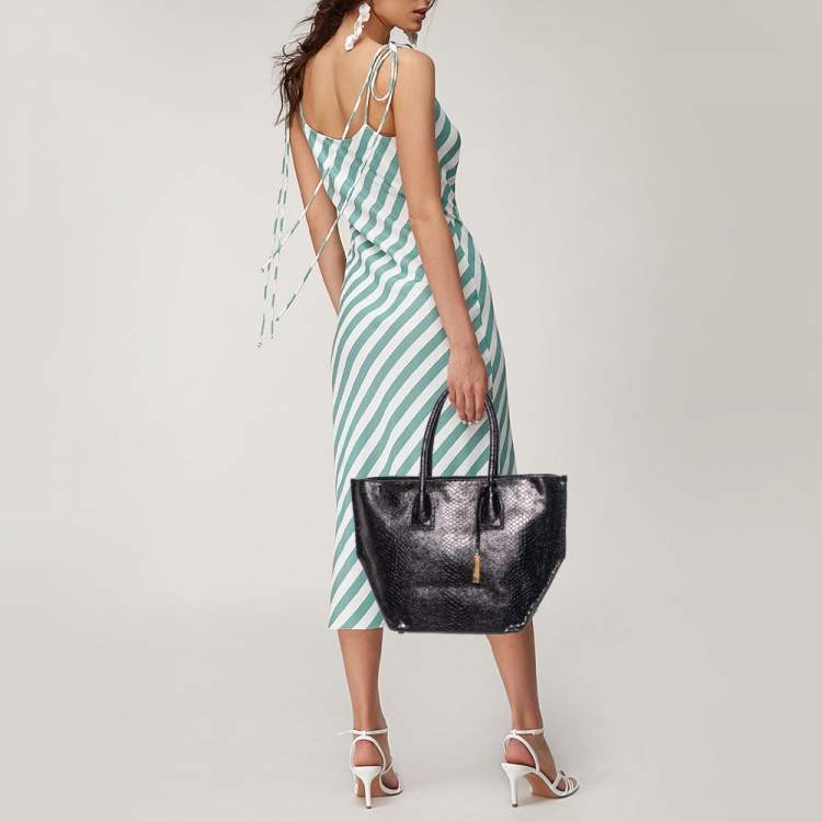 Pre Owned Stella McCartney Black Faux Python Effect Leather Tote