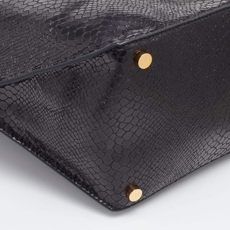 Pre Owned Stella McCartney Black Faux Python Effect Leather Tote