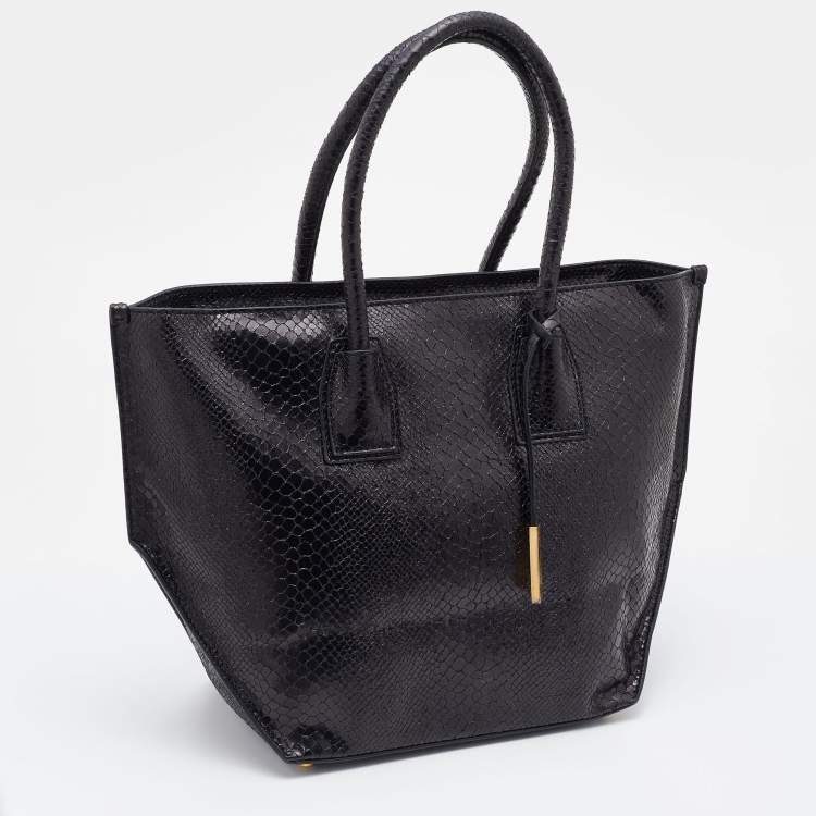 Pre Owned Stella McCartney Black Faux Python Effect Leather Tote