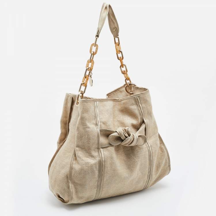 Pre Owned Stella McCartney Beige Canvas and Satin Chain Shoulder Bag