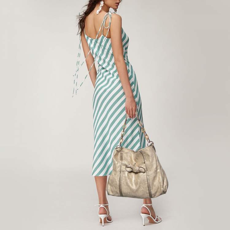 Pre Owned Stella McCartney Beige Canvas and Satin Chain Shoulder Bag