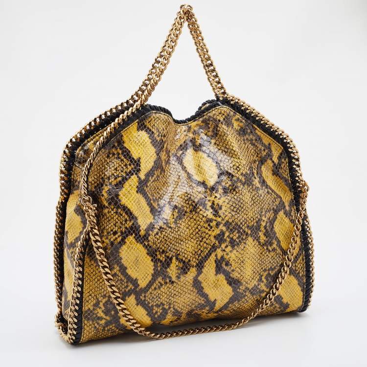 Pre Owned Stella McCartney Yellow/Black Python Effect Faux Leather Falabella Tote