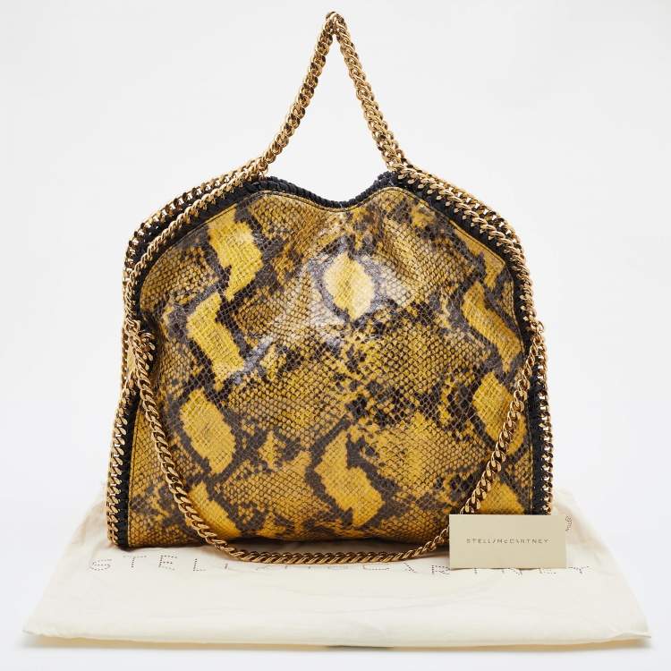 Pre Owned Stella McCartney Yellow/Black Python Effect Faux Leather Falabella Tote