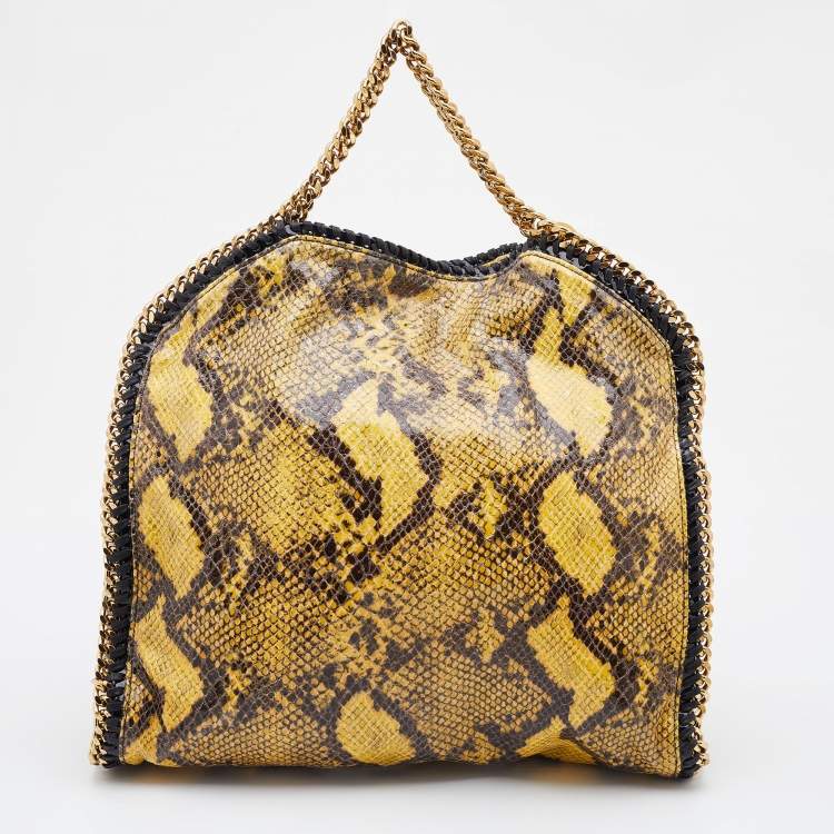 Pre Owned Stella McCartney Yellow/Black Python Effect Faux Leather Falabella Tote