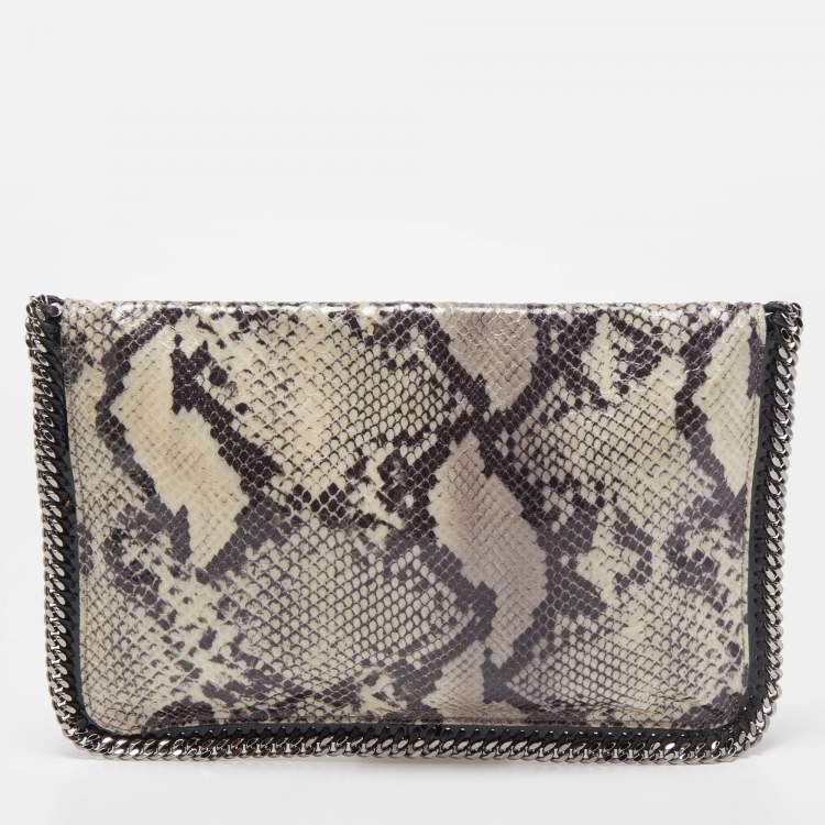 Pre Owned Stella McCartney Black/Grey Faux Python Leather Falabella Fold-Over Clutch