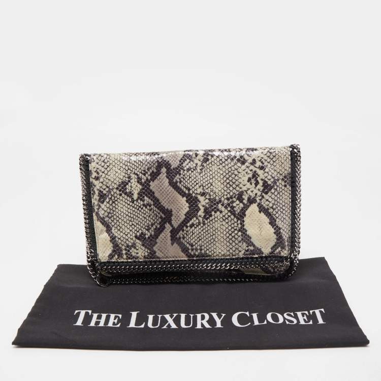 Pre Owned Stella McCartney Black/Grey Faux Python Leather Falabella Fold-Over Clutch