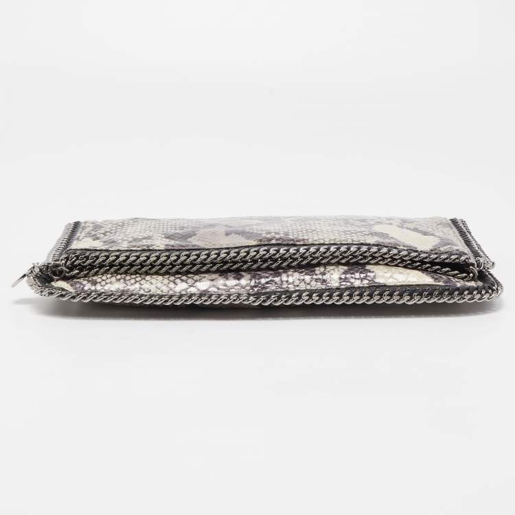 Pre Owned Stella McCartney Black/Grey Faux Python Leather Falabella Fold-Over Clutch