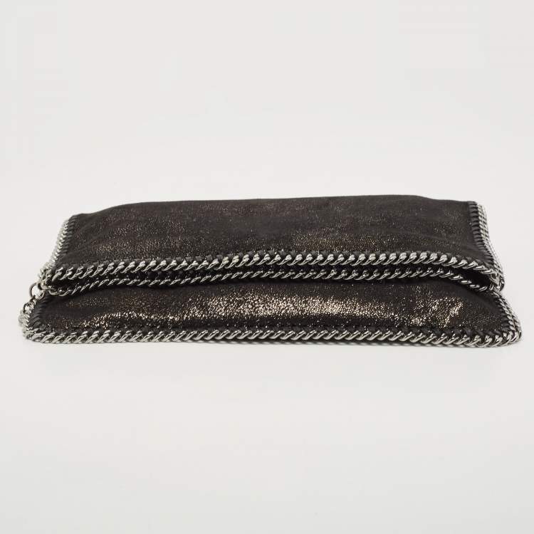 مملوكة مسبقًا Stella McCartney Black/Silver Faux Suede Falabella Fold Over Clutch