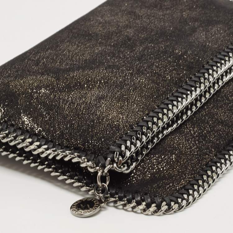 مملوكة مسبقًا Stella McCartney Black/Silver Faux Suede Falabella Fold Over Clutch