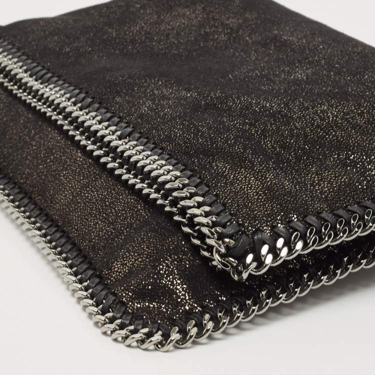 مملوكة مسبقًا Stella McCartney Black/Silver Faux Suede Falabella Fold Over Clutch