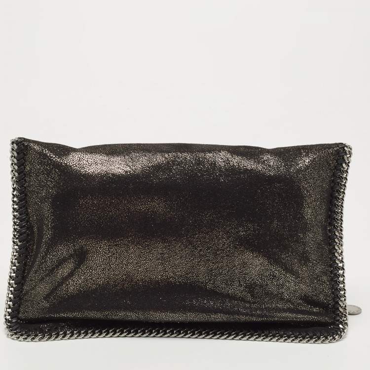 مملوكة مسبقًا Stella McCartney Black/Silver Faux Suede Falabella Fold Over Clutch