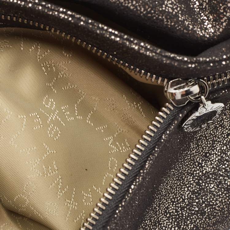 مملوكة مسبقًا Stella McCartney Black/Silver Faux Suede Falabella Fold Over Clutch
