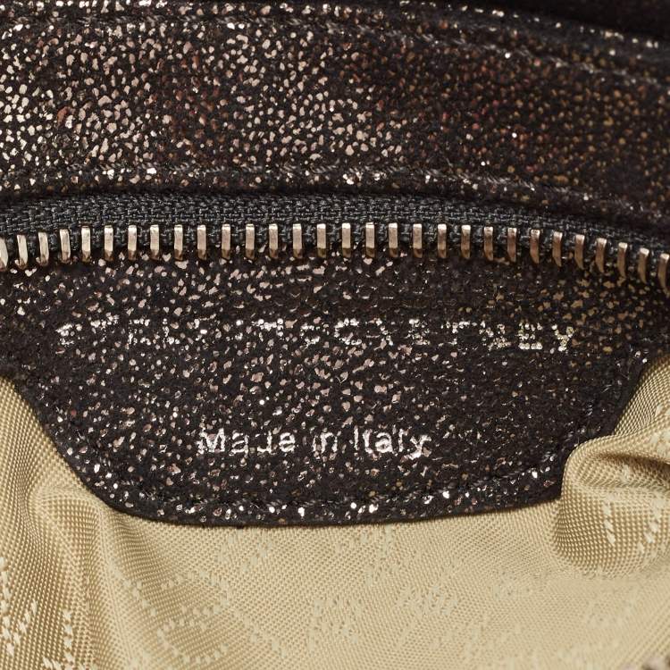 مملوكة مسبقًا Stella McCartney Black/Silver Faux Suede Falabella Fold Over Clutch
