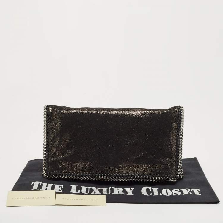 مملوكة مسبقًا Stella McCartney Black/Silver Faux Suede Falabella Fold Over Clutch