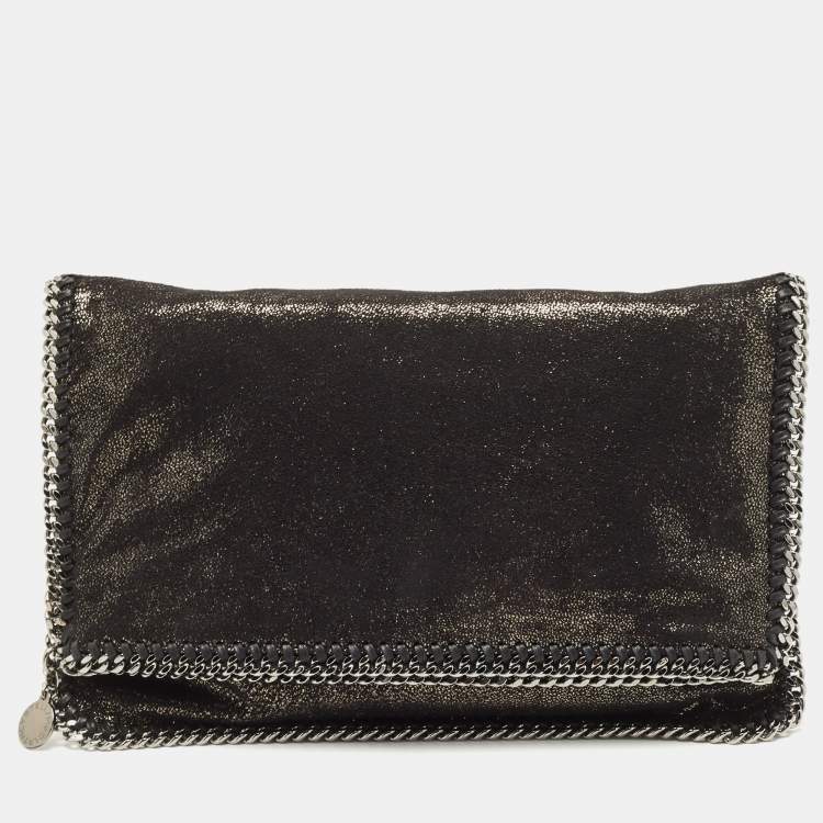 مملوكة مسبقًا Stella McCartney Black/Silver Faux Suede Falabella Fold Over Clutch