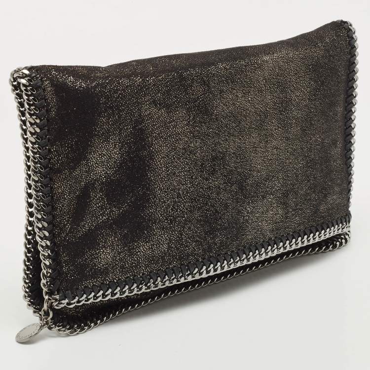 مملوكة مسبقًا Stella McCartney Black/Silver Faux Suede Falabella Fold Over Clutch