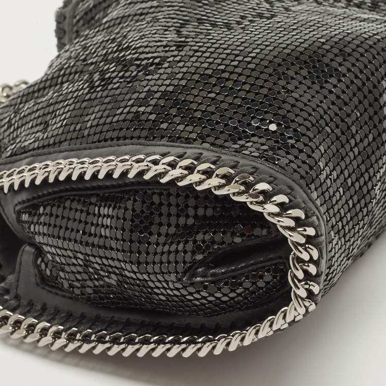 Pre Owned Stella McCartney Black Faux Leather and Chainmaille Tiny Falabella Tote