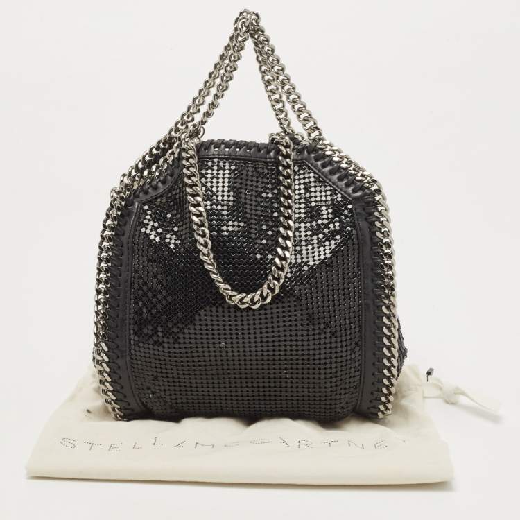 Pre Owned Stella McCartney Black Faux Leather and Chainmaille Tiny Falabella Tote