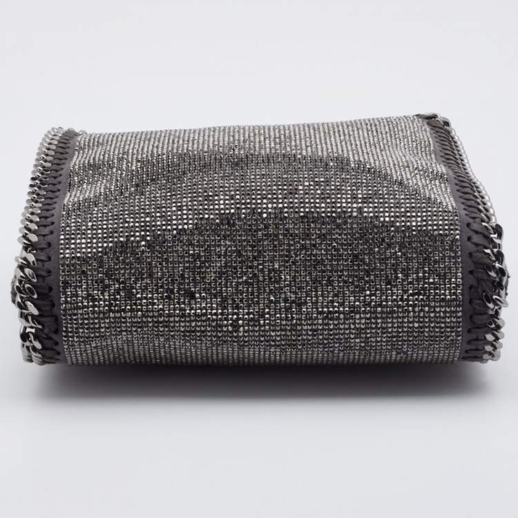 Pre Owned Stella McCartney Grey Crystals Embellished Faux Suede Tiny Falabella Crossbody Bag