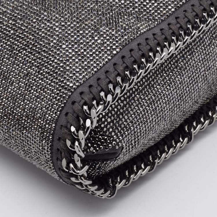 Pre Owned Stella McCartney Grey Crystals Embellished Faux Suede Tiny Falabella Crossbody Bag