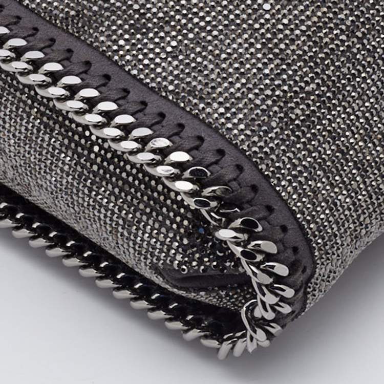 Pre Owned Stella McCartney Grey Crystals Embellished Faux Suede Tiny Falabella Crossbody Bag
