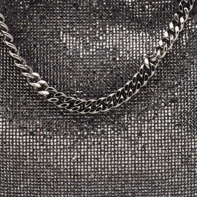 Pre Owned Stella McCartney Grey Crystals Embellished Faux Suede Tiny Falabella Crossbody Bag
