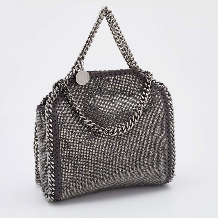 Pre Owned Stella McCartney Grey Crystals Embellished Faux Suede Tiny Falabella Crossbody Bag