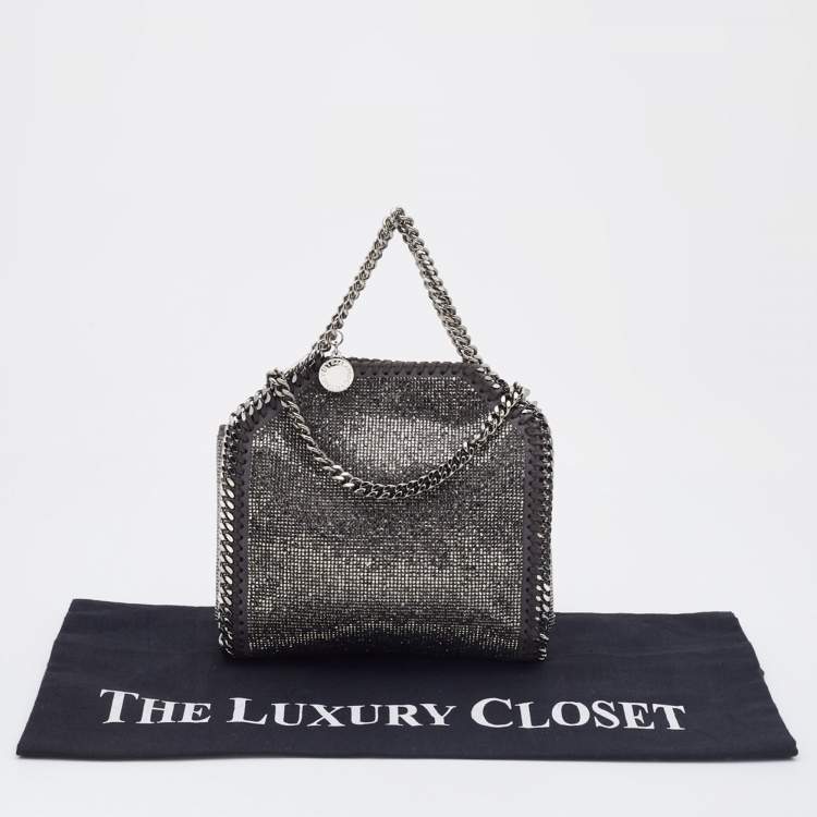 Pre Owned Stella McCartney Grey Crystals Embellished Faux Suede Tiny Falabella Crossbody Bag